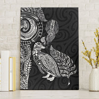 Aotearoa Moko Tribal Tattoo Canvas Wall Art New Zealand Maori Penguin and Fantail Black Color LT03 Without Frame Black - Polynesian Pride