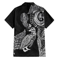 Aotearoa Moko Tribal Tattoo Family Matching Long Sleeve Bodycon Dress and Hawaiian Shirt New Zealand Maori Penguin and Fantail Black Color LT03 - Polynesian Pride