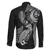 Aotearoa Moko Tribal Tattoo Family Matching Mermaid Dress and Hawaiian Shirt New Zealand Maori Penguin and Fantail Black Color LT03 - Polynesian Pride