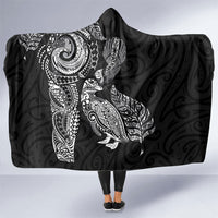 Aotearoa Moko Tribal Tattoo Hooded Blanket New Zealand Maori Penguin and Fantail Black Color LT03 One Size Black - Polynesian Pride