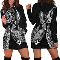 Aotearoa Moko Tribal Tattoo Hoodie Dress New Zealand Maori Penguin and Fantail Black Color LT03 - Polynesian Pride