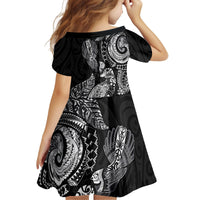 Aotearoa Moko Tribal Tattoo Kid Short Sleeve Dress New Zealand Maori Penguin and Fantail Black Color LT03 - Polynesian Pride
