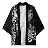 Aotearoa Moko Tribal Tattoo Kimono New Zealand Maori Penguin and Fantail Black Color LT03 Unisex Black - Polynesian Pride