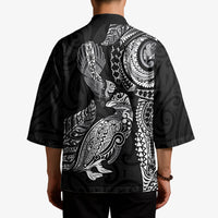 Aotearoa Moko Tribal Tattoo Kimono New Zealand Maori Penguin and Fantail Black Color LT03 - Polynesian Pride