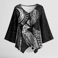 Aotearoa Moko Tribal Tattoo Kimono Sleeve Blouse New Zealand Maori Penguin and Fantail Black Color LT03 Female Black - Polynesian Pride