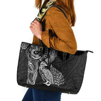 Aotearoa Moko Tribal Tattoo Leather Tote Bag New Zealand Maori Penguin and Fantail Black Color LT03 Black - Polynesian Pride