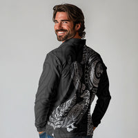 Aotearoa Moko Tribal Tattoo Long Sleeve Polo Shirt New Zealand Maori Penguin and Fantail Black Color LT03 - Polynesian Pride
