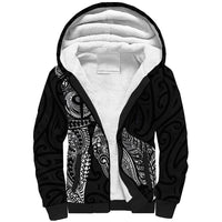 Aotearoa Moko Tribal Tattoo Sherpa Hoodie New Zealand Maori Penguin and Fantail Black Color LT03 Unisex Black - Polynesian Pride