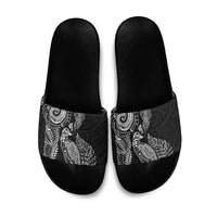 Aotearoa Moko Tribal Tattoo Slide Sandals New Zealand Maori Penguin and Fantail Black Color LT03 Black - Polynesian Pride