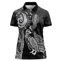 Aotearoa Moko Tribal Tattoo Women Polo Shirt New Zealand Maori Penguin and Fantail Black Color LT03 Female Black - Polynesian Pride
