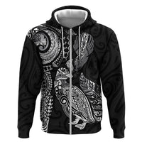 Aotearoa Moko Tribal Tattoo Zip Hoodie New Zealand Maori Penguin and Fantail Black Color LT03 Zip Hoodie Black - Polynesian Pride