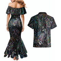 Aotearoa Moko Tribal Tattoo Couples Matching Mermaid Dress and Hawaiian Shirt New Zealand Maori Penguin and Fantail Paua Shell Style LT03 - Polynesian Pride