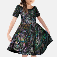 Aotearoa Moko Tribal Tattoo Family Matching Tank Maxi Dress and Hawaiian Shirt New Zealand Maori Penguin and Fantail Paua Shell Style LT03 Daughter's Dress Multicolor - Polynesian Pride