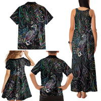 Aotearoa Moko Tribal Tattoo Family Matching Tank Maxi Dress and Hawaiian Shirt New Zealand Maori Penguin and Fantail Paua Shell Style LT03 - Polynesian Pride