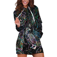 Aotearoa Moko Tribal Tattoo Hoodie Dress New Zealand Maori Penguin and Fantail Paua Shell Style LT03 Multicolor - Polynesian Pride