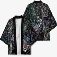 Aotearoa Moko Tribal Tattoo Kimono New Zealand Maori Penguin and Fantail Paua Shell Style LT03 - Polynesian Pride