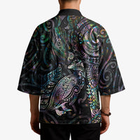 Aotearoa Moko Tribal Tattoo Kimono New Zealand Maori Penguin and Fantail Paua Shell Style LT03 - Polynesian Pride