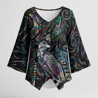 Aotearoa Moko Tribal Tattoo Kimono Sleeve Blouse New Zealand Maori Penguin and Fantail Paua Shell Style LT03 Female Multicolor - Polynesian Pride