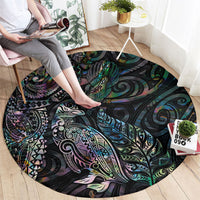 Aotearoa Moko Tribal Tattoo Round Carpet New Zealand Maori Penguin and Fantail Paua Shell Style LT03 - Polynesian Pride