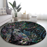 Aotearoa Moko Tribal Tattoo Round Carpet New Zealand Maori Penguin and Fantail Paua Shell Style LT03 - Polynesian Pride