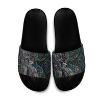 Aotearoa Moko Tribal Tattoo Slide Sandals New Zealand Maori Penguin and Fantail Paua Shell Style LT03 Multicolor - Polynesian Pride