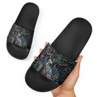 Aotearoa Moko Tribal Tattoo Slide Sandals New Zealand Maori Penguin and Fantail Paua Shell Style LT03 - Polynesian Pride