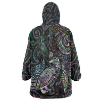 Aotearoa Moko Tribal Tattoo Wearable Blanket Hoodie New Zealand Maori Penguin and Fantail Paua Shell Style LT03 - Polynesian Pride