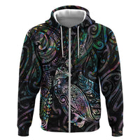 Aotearoa Moko Tribal Tattoo Zip Hoodie New Zealand Maori Penguin and Fantail Paua Shell Style LT03 Zip Hoodie Multicolor - Polynesian Pride
