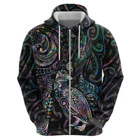 Aotearoa Moko Tribal Tattoo Zip Hoodie New Zealand Maori Penguin and Fantail Paua Shell Style LT03 - Polynesian Pride
