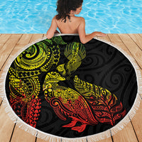 Aotearoa Moko Tribal Tattoo Beach Blanket New Zealand Maori Penguin and Fantail Reggae Style LT03 - Polynesian Pride
