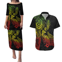 Aotearoa Moko Tribal Tattoo Couples Matching Puletasi and Hawaiian Shirt New Zealand Maori Penguin and Fantail Reggae Style LT03 Multicolor - Polynesian Pride