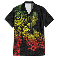Aotearoa Moko Tribal Tattoo Family Matching Off Shoulder Short Dress and Hawaiian Shirt New Zealand Maori Penguin and Fantail Reggae Style LT03 Dad's Shirt - Short Sleeve Multicolor - Polynesian Pride