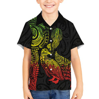 Aotearoa Moko Tribal Tattoo Kid Hawaiian Shirt New Zealand Maori Penguin and Fantail Reggae Style LT03 Kid Multicolor - Polynesian Pride