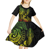Aotearoa Moko Tribal Tattoo Kid Short Sleeve Dress New Zealand Maori Penguin and Fantail Reggae Style LT03 - Polynesian Pride