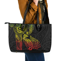 Aotearoa Moko Tribal Tattoo Leather Tote Bag New Zealand Maori Penguin and Fantail Reggae Style LT03 - Polynesian Pride