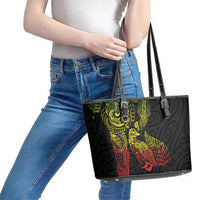 Aotearoa Moko Tribal Tattoo Leather Tote Bag New Zealand Maori Penguin and Fantail Reggae Style LT03 - Polynesian Pride