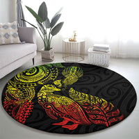 Aotearoa Moko Tribal Tattoo Round Carpet New Zealand Maori Penguin and Fantail Reggae Style LT03 - Polynesian Pride