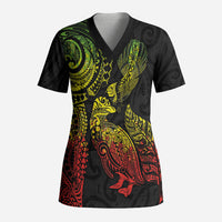 Aotearoa Moko Tribal Tattoo Scrub Top New Zealand Maori Penguin and Fantail Reggae Style LT03 Adult Multicolor - Polynesian Pride