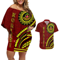 Kolisi Tonga Atele Couples Matching Off Shoulder Short Dress and Hawaiian Shirt Ngatu and Polynesian Pattern