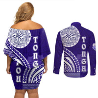 Tupou College Toloa Couples Matching Off Shoulder Short Dress and Long Sleeve Button Shirt Ngatu and Polynesian Pattern LT03 - Polynesian Pride