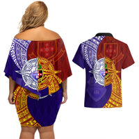 Kolisi Tonga Atele and Tupou College Toloa Couples Matching Off Shoulder Short Dress and Hawaiian Shirt Ngatu and Polynesian Spiral Pattern LT03 - Polynesian Pride