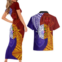 Kolisi Tonga Atele and Tupou College Toloa Couples Matching Short Sleeve Bodycon Dress and Hawaiian Shirt Ngatu and Polynesian Spiral Pattern LT03 - Polynesian Pride