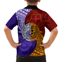Kolisi Tonga Atele and Tupou College Toloa Family Matching Off The Shoulder Long Sleeve Dress and Hawaiian Shirt Ngatu and Polynesian Spiral Pattern LT03 - Polynesian Pride