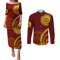 Tonga High School Couples Matching Puletasi and Long Sleeve Button Shirt Ngatu and Polynesian Pattern LT03 Red - Polynesian Pride