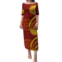 Tonga High School Puletasi Ngatu and Polynesian Pattern LT03 Long Dress Red - Polynesian Pride
