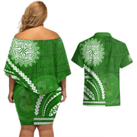 Liahona High School Couples Matching Off Shoulder Short Dress and Hawaiian Shirt Ngatu and Polynesian Pattern LT03 - Polynesian Pride