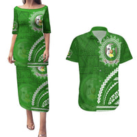 Liahona High School Couples Matching Puletasi and Hawaiian Shirt Ngatu and Polynesian Pattern LT03 Green - Polynesian Pride