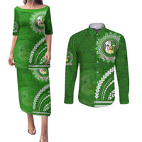 Liahona High School Couples Matching Puletasi and Long Sleeve Button Shirt Ngatu and Polynesian Pattern LT03 Green - Polynesian Pride