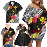 Aloha Hawaii Hibiscus and Plumeria Flowers Family Matching Off Shoulder Short Dress and Hawaiian Shirt Kanaka Maoli Tattoo Polynesian Pattern LT03 - Polynesian Pride