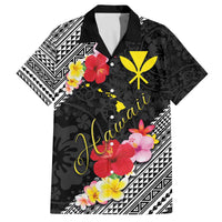 Aloha Hawaii Hibiscus and Plumeria Flowers Family Matching Off Shoulder Short Dress and Hawaiian Shirt Kanaka Maoli Tattoo Polynesian Pattern LT03 Dad's Shirt - Short Sleeve Black - Polynesian Pride
